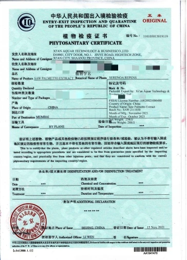 Official Phytosanitary Certificate for Plant Material Export