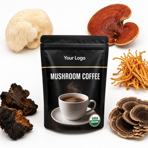 Private Label Mushroom Coffee Powder Six Species Mix Extract Lions Mane Reishi Chaga Maitake Cordyceps Bulk Wholesale